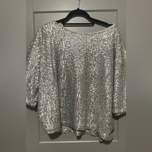 Silver Sequence Blouse. Short sleeve size Large/XLarge